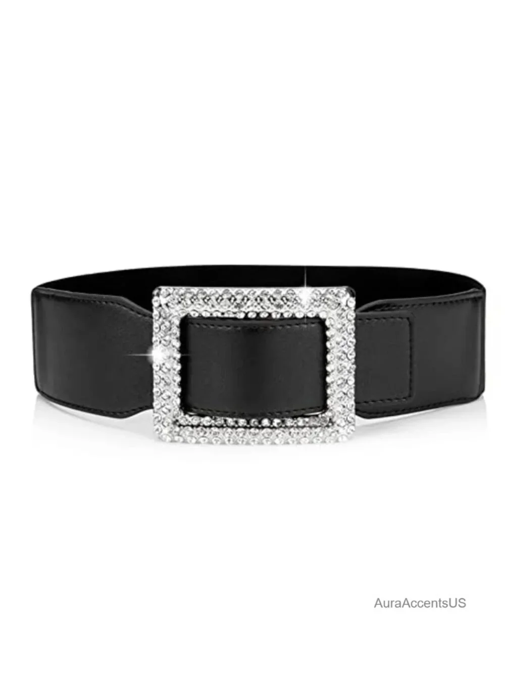 Elastic Wide Waist Belt Stretchy Retro Cinch Belt with Rhinestone Buckle